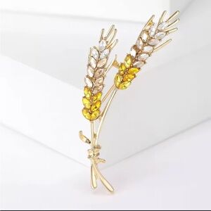 Anthropologie Gold Wheat Sheaf Brooch with Yellow and Clear Stones